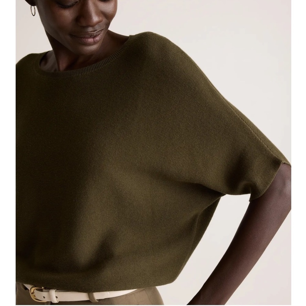 Quince Cotton Cashmere Link-Stitch Dolman Sweater Olive XS New With Tags